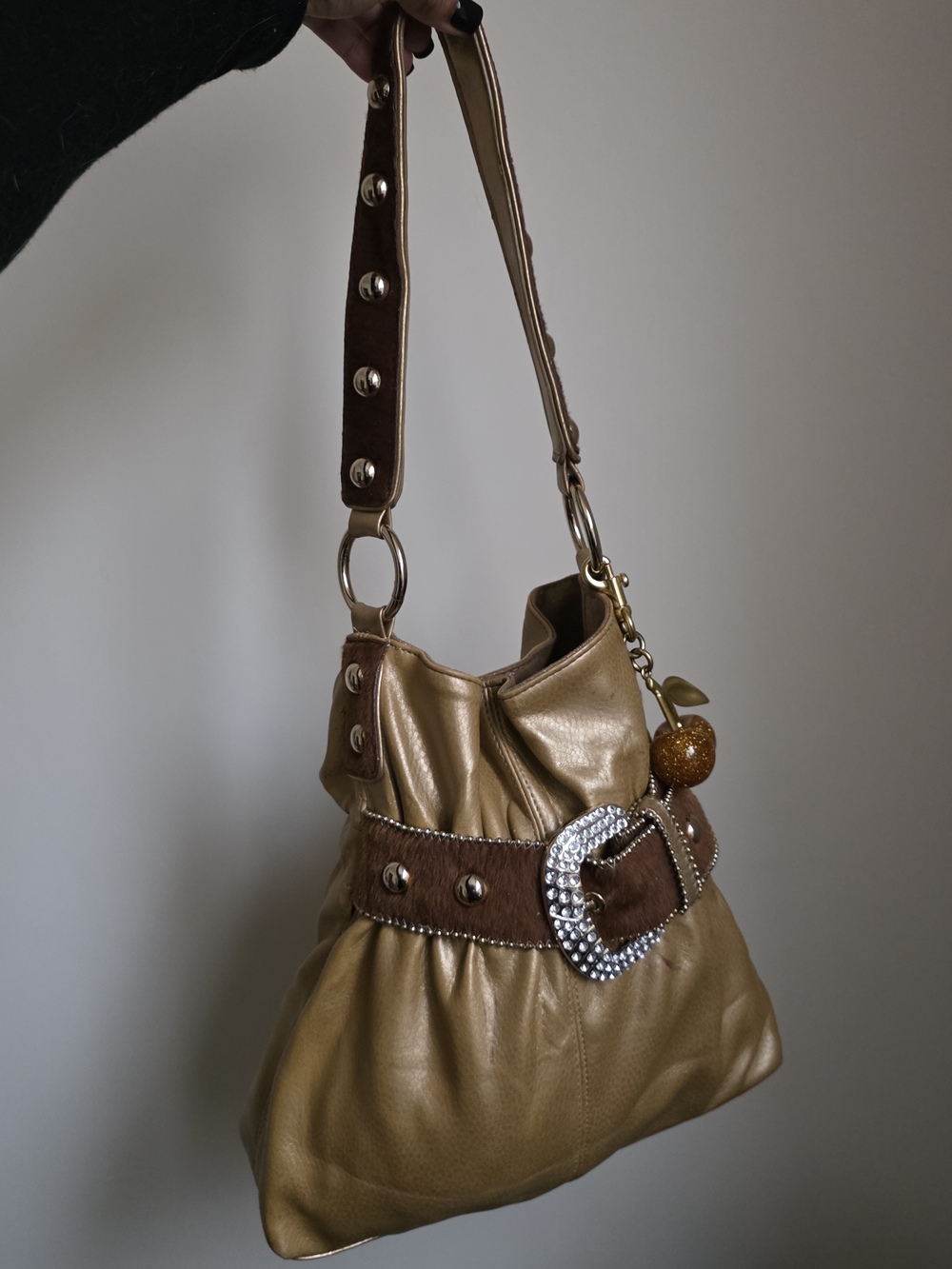 Kathy Van Zeeland Gold Shoulder Bag with Brown Accents